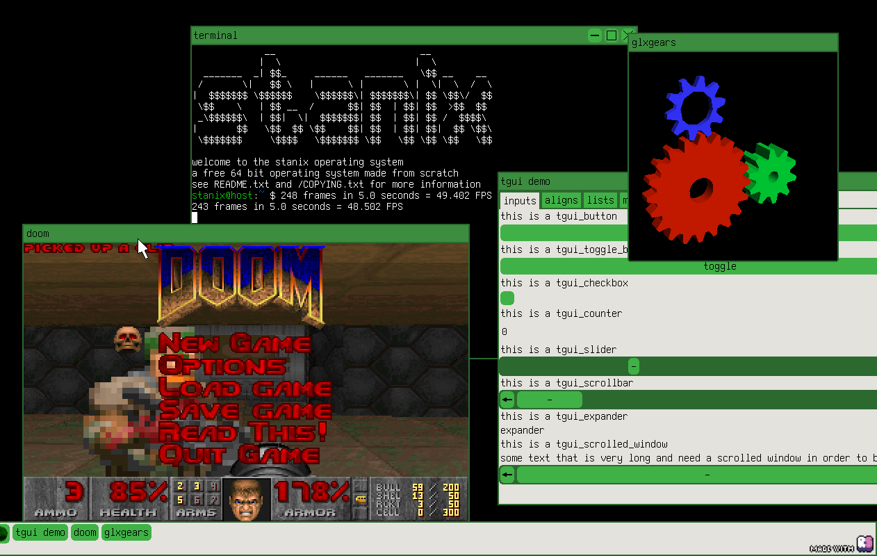 a screenshot of stanix's gui with a few apps