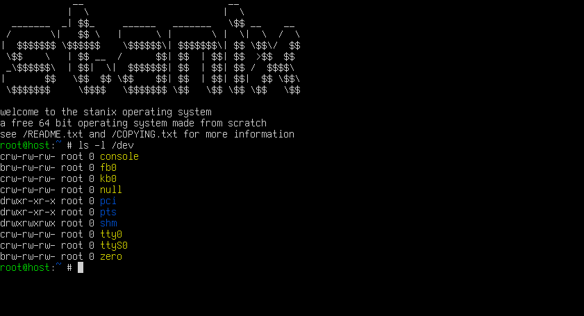 a stanix screenshot with ls runnning